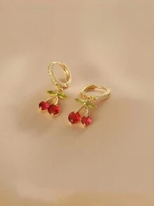 1 对甜美可爱精致水滴形水钻樱桃耳环适合女孩珠宝礼物 - 彩色 - 查看 6