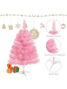 1pc-2ft Artificial Christmas Tree Pink Tabletop Christmas Tree With Plastic Stand Mini Christmas Pine Tree For Christmas Home Decoration Party - Pink - View 5