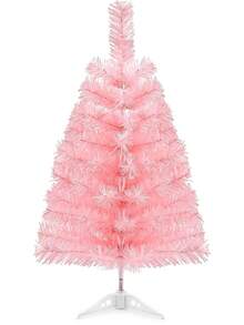 1pc-2ft Artificial Christmas Tree Pink Tabletop Christmas Tree With Plastic Stand Mini Christmas Pine Tree For Christmas Home Decoration Party - Pink - View 1