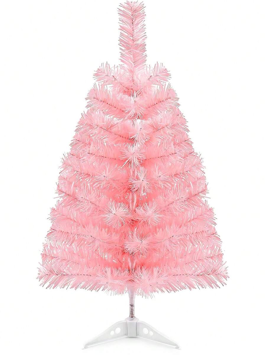 1pc-2ft Artificial Christmas Tree Pink Tabletop Christmas Tree With Plastic Stand Mini Christmas Pine Tree For Christmas Home Decoration Party - Pink - View 1