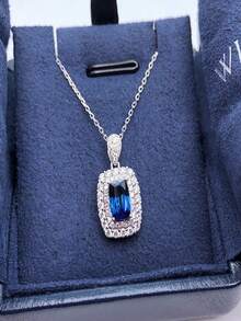 Dây chuyền mặt đá Sapphire bạc Sterling 925, Pha lê lát hoàn toàn sang trọng tối giản, đa năng để đeo hàng ngày hoặc đi làm - Bạc - Xem 3