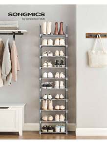 SONGMICS Scarpiera a 10 Ripiani Grande, Scaffale Portascarpe in Metallo, Fai da Te, Scaffale Salvaspazio e Versatile per Ingresso Soggiorno Camera da Letto Cucina, 45 x 30 x 174 cm, Grigio, Ritorno a Scuola - Grigio - Visualizzare 2