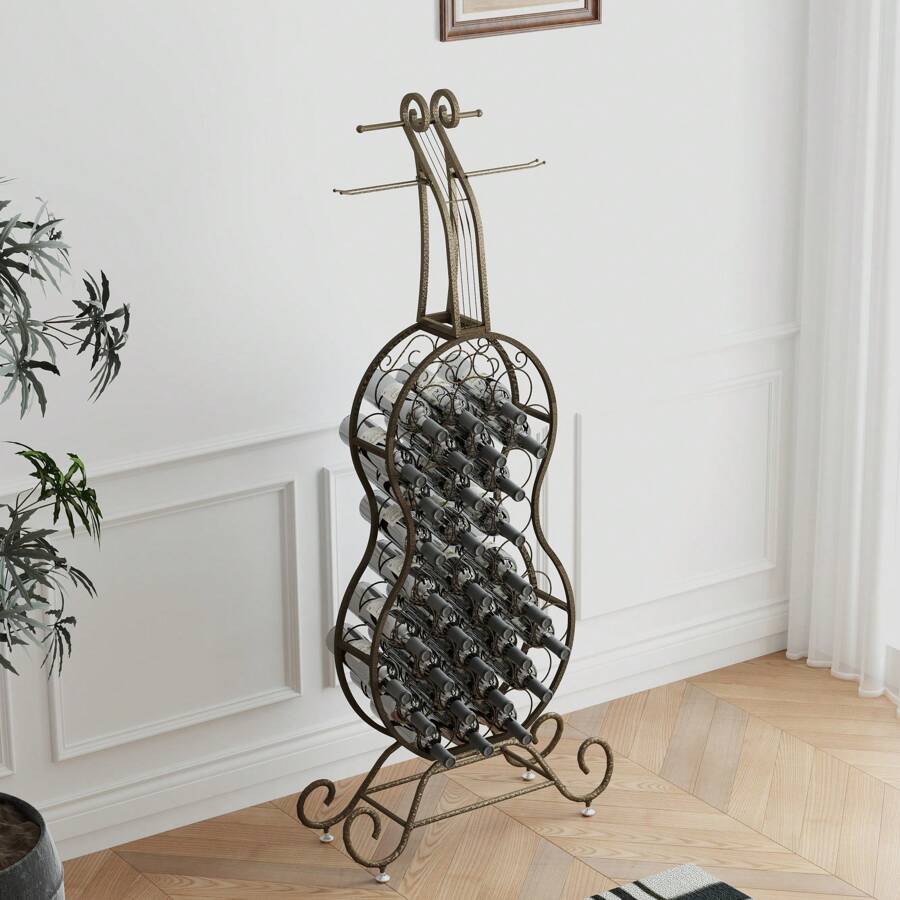 Elegant CelloShaped Freestanding Wine Rack With Bottle Storage, Ideal