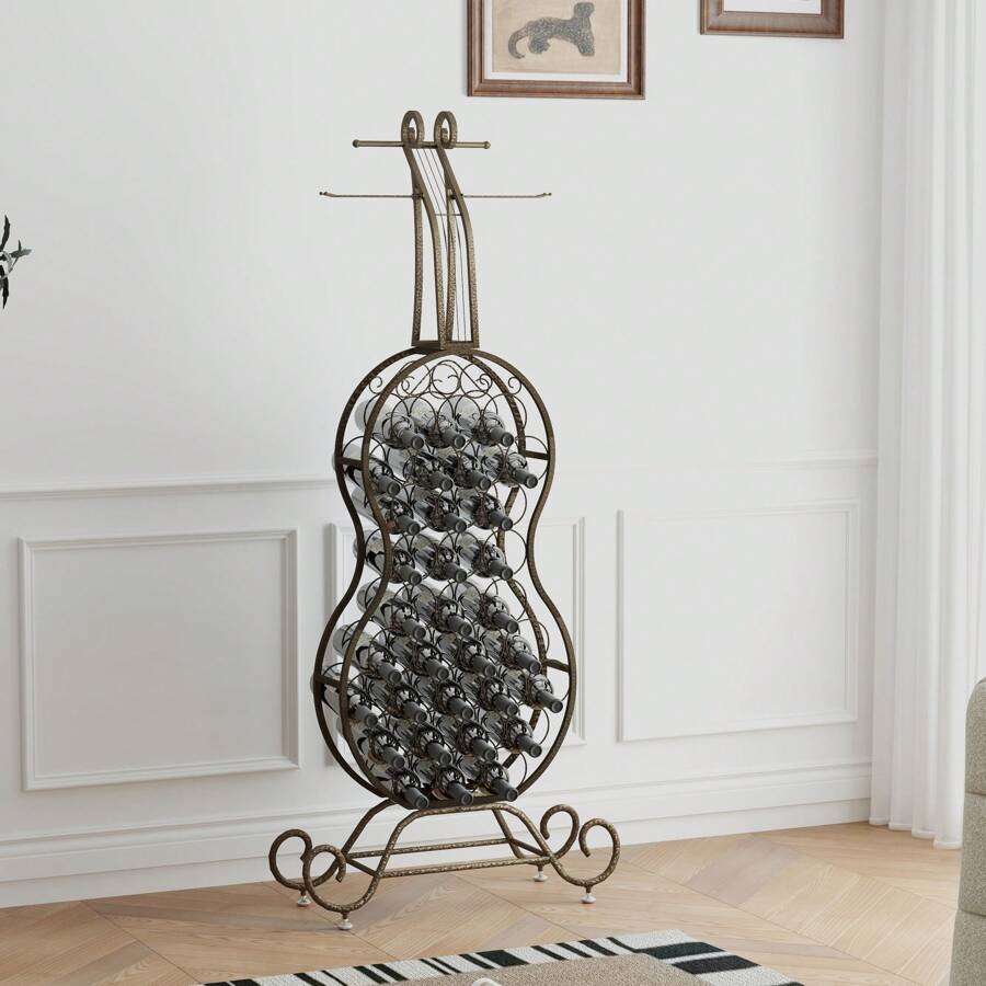 Elegant CelloShaped Freestanding Wine Rack With Bottle Storage, Ideal