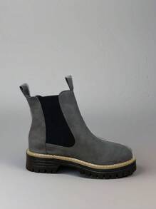 搭配黑色连衣裙、女式踝靴和短靴、一脚蹬鞋、黑色靴子、女士平底鞋、新短靴、灰色靴子 - 灰色 - 查看 9