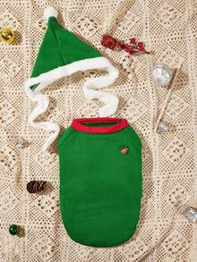 1 件圣诞宠物服装套装，红色/绿色特殊服装，带帽子和裙子 - 彩色 - 查看 5