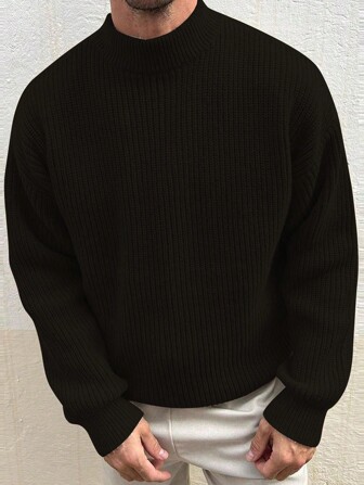 Lätt herrtröja, trendig, avslappnad stickad tröja för tidig höst, långärmad topp