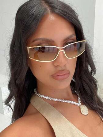 1/2 件女士 Y2K 街头金属框架时尚眼镜，适合音乐节、度假、派对和节日礼物，适合夏季海滩度假、户外、旅行，时尚眼镜街头 Y2k 风格超大包裹式镜框，适合音乐节，适合返校季