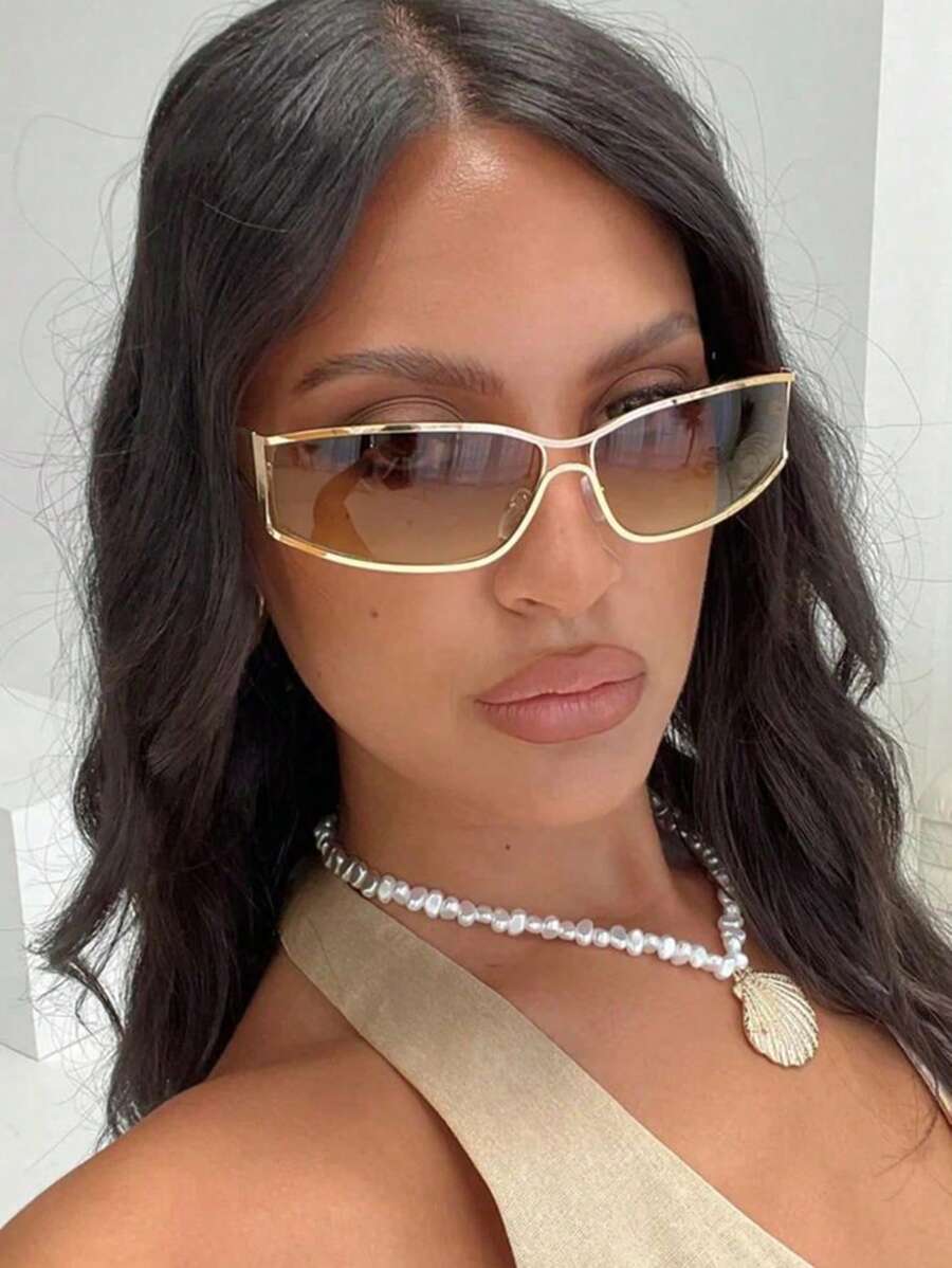 2 Pairs Y2K Metallic Frame Fashion Glasses For Women, Suitable For Music Festivals, Vacations, Parties And Holiday Gifts - Multicolor - View 1