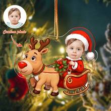 1 szt. Niestandardowy rodzinny wisiorek pamiątkowy ze zdjęciem dziecka, akrylowy wisiorek pamiątkowy w kształcie choinki, pierwszy wisiorek pamiątkowy na Boże Narodzenie, dla Twojej rodziny i przyjaciół, aby zapewnić wyjątkowe pamiątki, ciepłe prezenty świąteczne