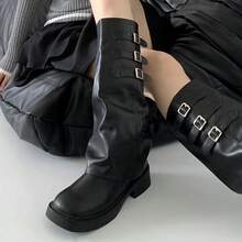 Fashion Retro Slimming Thick Bottom Increased Chunky Heel Long Boots Women 2025 New Autumn Black Western Pants Boots - 棕色 - 查看 3
