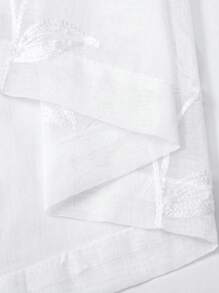 2pcs White Embroidered Sheer Curtains - Floral Pattern, Elegant Embroidery Design For Living Room And Bedroom Decor, With Grommet Rings