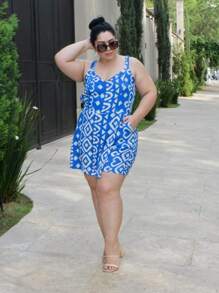 Women's Plus Size Jumpsuit Short Skirt With Printed Lining Summer - 顏色15 - 查看 2