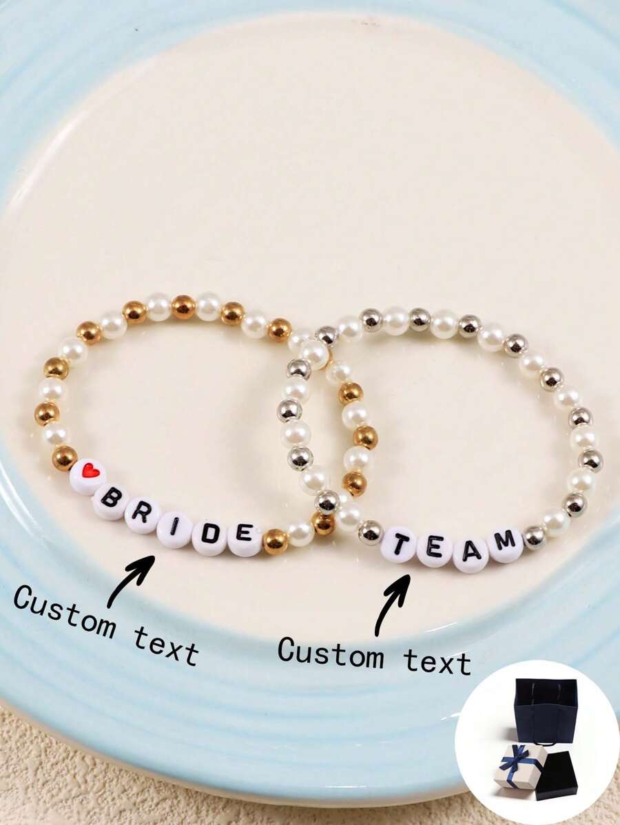 Set de pulseras personalizadas con perlas y cuentas con letras, diseño minimalista, personalizable con nombre, lema, ubicación, título del álbum, concierto, adecuado para cumpleaños, San Valentín, aniversario, regalo para hermana, novia