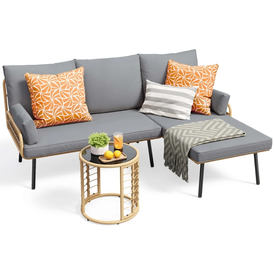 Outdoor Patio Furniture Set, Wicker Rattan LShaped Conversation