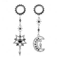 2PCS Stainless Steel Elegant Women Star Moon Ear Gauges Plugs Tunnels Dangle Earring Expander Body Piercing Jewelry Wedding Vacation