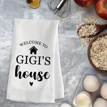 1pc Personalized Dish Towel With Welcome To Home, Design Your Own, Grandma Gift, Mom Gift, Gift For Teacher, Custom Kitchen Towel, Tea Towel - Black and White - View 6