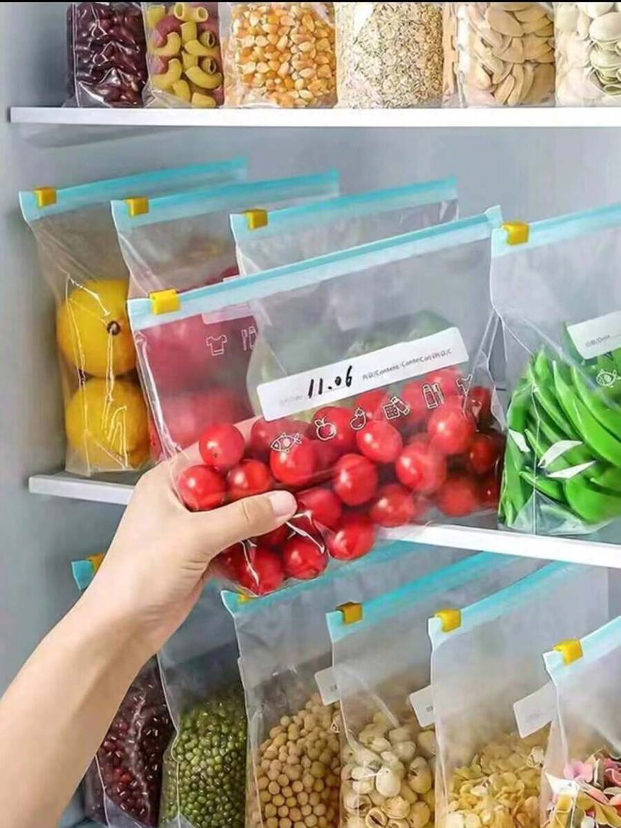 1 Gói (L-10 Chiếc/M-15 Chiếc/S-20 Chiếc) Túi đựng thực phẩm có khóa kéo, Túi đựng tủ lạnh ngăn đá màu xanh dày, dùng được trong lò vi sóng, dùng để bảo quản thực phẩm lâu dài và cất giữ gọn gàng - trong suốt - Xem 1