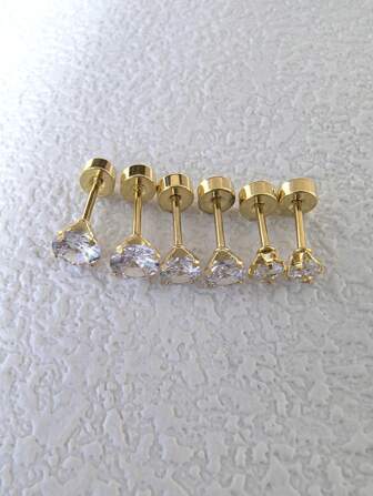 6pcs/Set Stainless Steel & Ear Bone Stud Earrings For Women