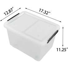 30 L Plastic Storage Box With Lid, 4-Pack Wheeled Clear Plastic Boxes - White - View 2