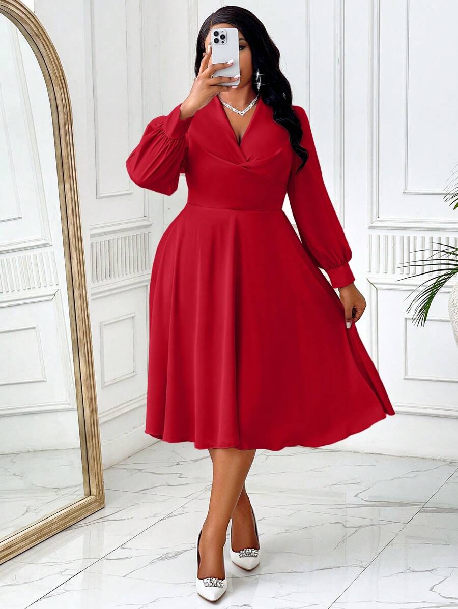 BIUBIU Autumn And Winter Plus Size Women's Twisted Waist A-Line Dress, Commuting Leisure Party Party Autumn Clothing