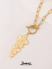 1pc 18K Gold Plated Stainless Steel Necklace Exaggerated Gold Flower Pendant Necklace For Women Female Jewelry Gifts