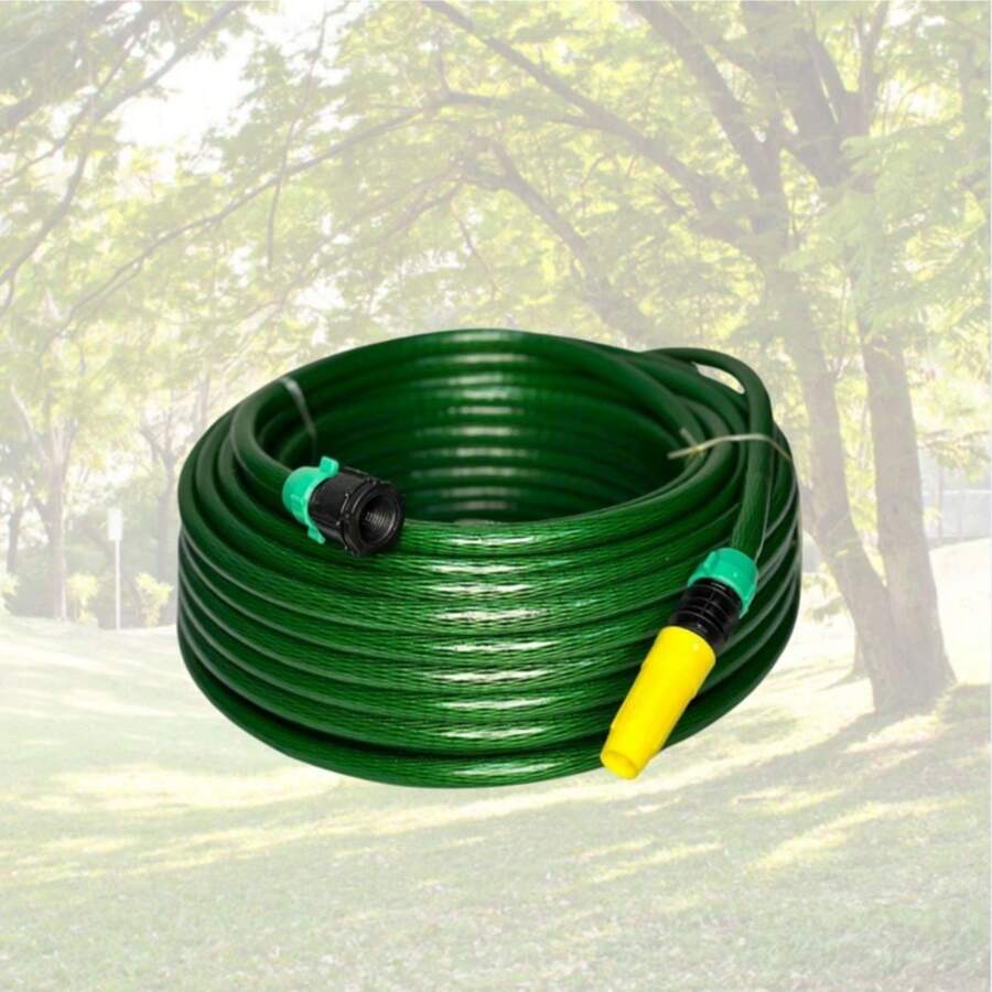 Green Braided Garden Hose, Resistant 10 To 30 Meters, For Outdoor Areas