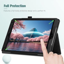 Apple Case Compatible With Samsung Galaxy Tablets / IPad / Redmi Pad Se , Folding Stand Shockproof Smart Cover With Pencil Holder [Auto Sleep/Wake] Kickstand PU Leather Full Body Protective Cover (Black)