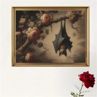 1pc Poster Print , Elegant Gothic Vintage Bat & Roses Wall Art Canvas Print For Home Decor, Living Room, Bedroom, Cafe, Or Office, Ideal Gift,Unframed