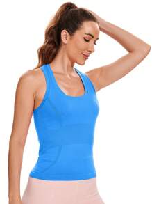 Workout Tank Tops For Women Sleeveless Gym Tops Seamless Racerback Athletic Yoga Shirts - 藍色 - 查看 4