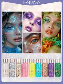 HANDAIYAN 亮片身体乳液 - 大亮片闪光粉，凝胶适合身体化妆、DIY 艺术、音乐会、脸部彩绘、狂欢节、万圣节、音乐节 - 櫻桃粉 - 查看 7