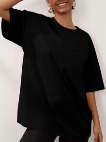Women's Plus Size T Shirts Oversized Tees Summer Half Sleeve Crew Neck Tunic Tops - 黑色 - 查看 1