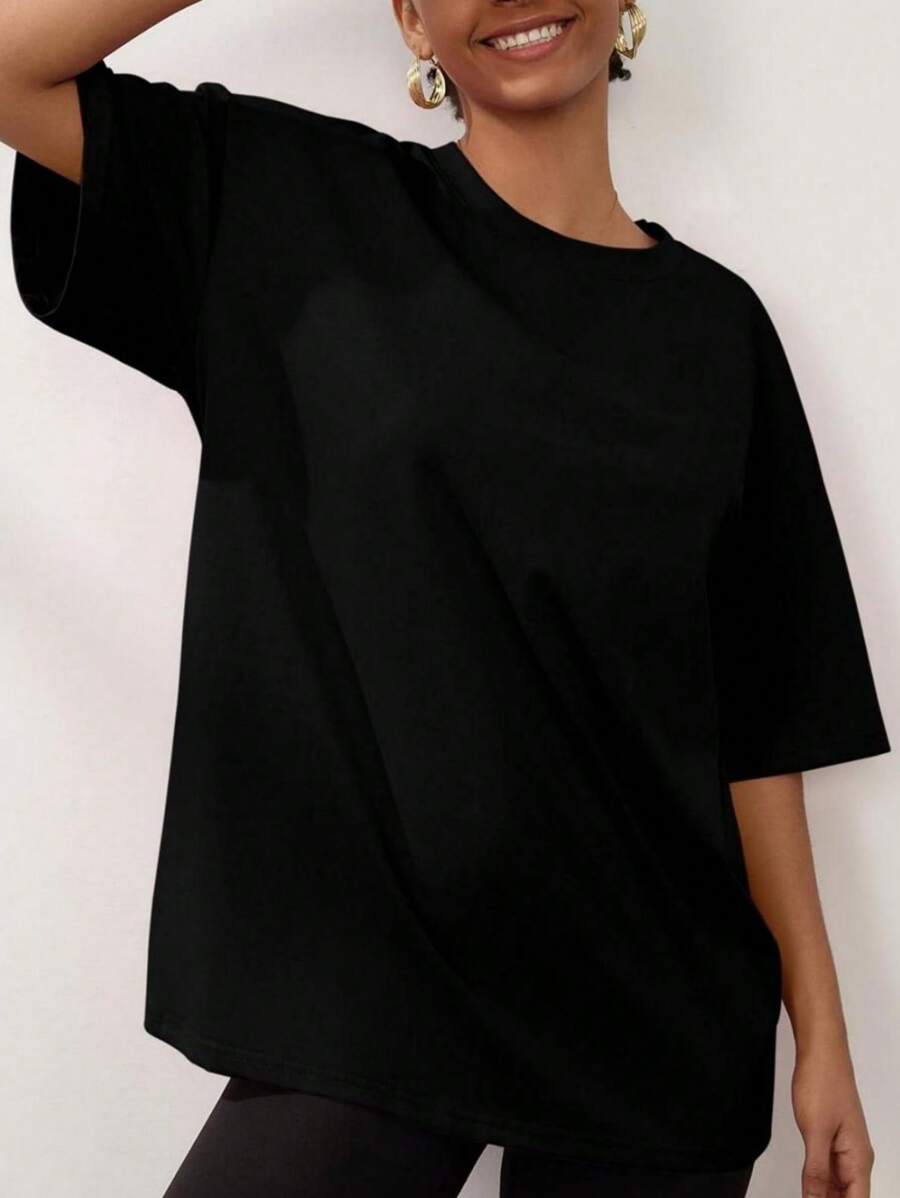 Women's Plus Size T Shirts Oversized Tees Summer Half Sleeve Crew Neck Tunic Tops - 黑色 - 查看 1