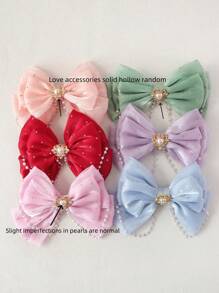 1pc Fashion Girls Pearl & Rhinestone Bowknot Hair Clip, Without Card Packaging - Pink - View 3
