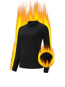 1Set Women's Black High Neck Thermal Lingerie Set Fashion Design Fitted Cold-Resistant Warm Wear Comfortable Stretch Autumn And Winter Gifts