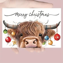 Biglietto di Buon Natale con busta - 1 pezzo, biglietto di auguri in carta premium per chiunque, design festivo con mucca e ornamenti, messaggi personalizzati per amici e famiglia, carte universali per la celebrazione del Natale - Multicolore - Visualizzare 4