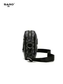 saroxi 男士休闲小容量单肩斜挎包，灰色三角形多功能便携商务旅行日常百搭，适合万圣节圣诞节冬季圣诞礼物男士包斜挎包礼物感恩节秋季钱包假日收纳包手提包运动包斜挎包单肩包腰包腰包骑士包腰包包黑色包徒步旅行学生大容量多功能户外时尚休闲礼品度假胸包侧包臀包 - 黑色 - 查看 6