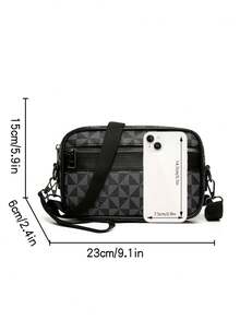 saroxi 男士休闲小容量单肩斜挎包，灰色三角形多功能便携商务旅行日常百搭，适合万圣节圣诞节冬季圣诞礼物男士包斜挎包礼物感恩节秋季钱包假日收纳包手提包运动包斜挎包单肩包腰包腰包骑士包腰包包黑色包徒步旅行学生大容量多功能户外时尚休闲礼品度假胸包侧包臀包 - 黑色 - 查看 11