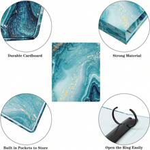 1 件豪华轻质 A4 蓝色大理石纹理 3 环活页夹剪贴板，1 英寸圆环活页夹（信纸尺寸），超薄活页夹，适合礼物、学校、护士办公室，适合男士和女士，带内部口袋 - 藍色 - 查看 5