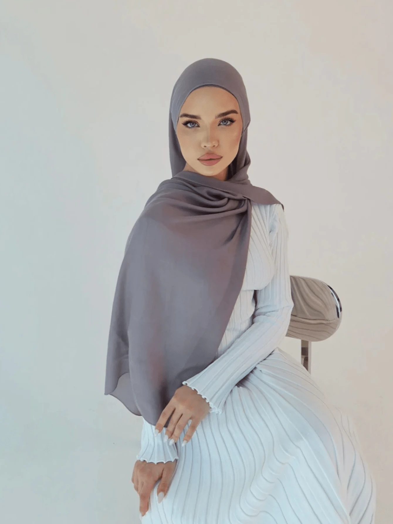 1 chiếc khăn trùm đầu Hijab màu trơn cho nữ, khăn trùm đầu bằng vải voan cho trang phục thường ngày Abaya Phụ kiện - Màu tím nhạt - Xem 1