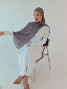 1 chiếc khăn trùm đầu Hijab màu trơn cho nữ, khăn trùm đầu bằng vải voan cho trang phục thường ngày Abaya Phụ kiện - Màu tím nhạt - Xem 4