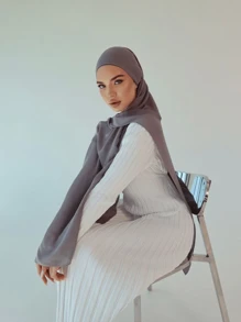 1 chiếc khăn trùm đầu Hijab màu trơn cho nữ, khăn trùm đầu bằng vải voan cho trang phục thường ngày Abaya Phụ kiện - Màu tím nhạt - Xem 5