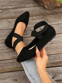 1 Đôi Giày bệt đi bộ thiết kế quai chéo cho nữ, chất liệu vải thoáng khí, nhẹ, đơn giản, cổ điển, thanh lịch - màu đen - Xem 8