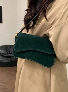 PU皮革纯色休闲多口袋女士单肩包 - 綠色 - 查看 1
