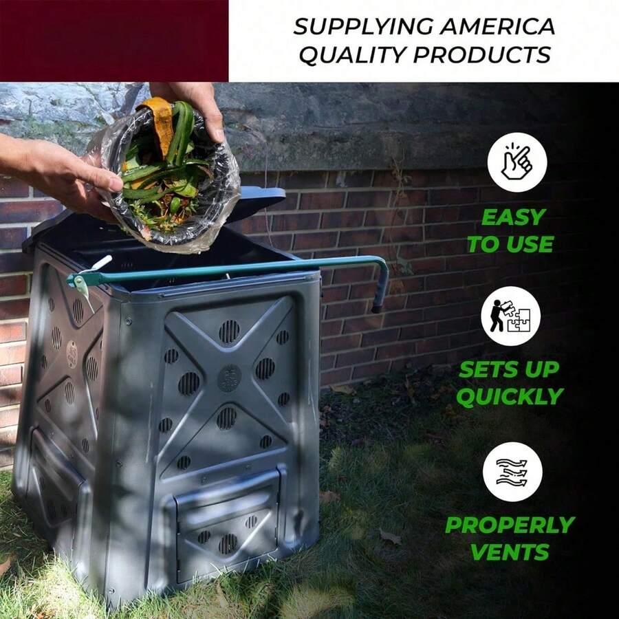 65 Gallon Outdoor Compost Bin With Snapping Lift Off Lid, 4 Door Access