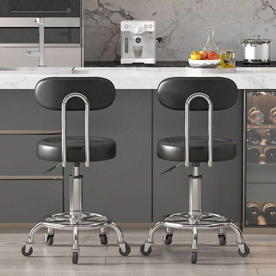 Height Adjustable High Backrest Bar Stool Rolling Swivel Round Makeup