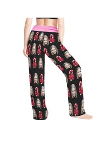 [DIY] Customized Women Long Funny Pajama Pants, Portrait Photo Customized, Gift & Novelty Item, Caricature & Face Swap, Lightweight Breathable Quick-Dry Smooth Comfortable Fabric, Gift For Friends/Partner, Party/Birthday