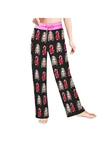 [DIY] Customized Women Long Funny Pajama Pants, Portrait Photo Customized, Gift & Novelty Item, Caricature & Face Swap, Lightweight Breathable Quick-Dry Smooth Comfortable Fabric, Gift For Friends/Partner, Party/Birthday