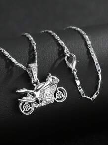 1 chiếc vòng cổ thời trang cá nhân hóa phong cách hip-hop Âu Mỹ dành cho nam, mặt dây chuyền bằng đá zirconia hình xe đua, đồ trang sức biker đa năng cao cấp phù hợp với nam giới biker sành điệu - Vàng - Xem 10