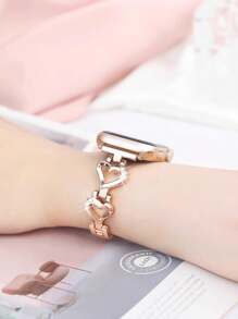 1pc Rose Gold Metal Hollow Heart-Shape Crystal Inlaid Shiny Jewelry Watch Band For Ultra 3 2 1 SE S10 S9 S8 S7 S6 S5 S4 S3 S2 S1 Smart Watch Series 38mm 40mm 41mm 42mm 44mm 45mm 46mm 49mm, Valentine's Day Gift For Couples